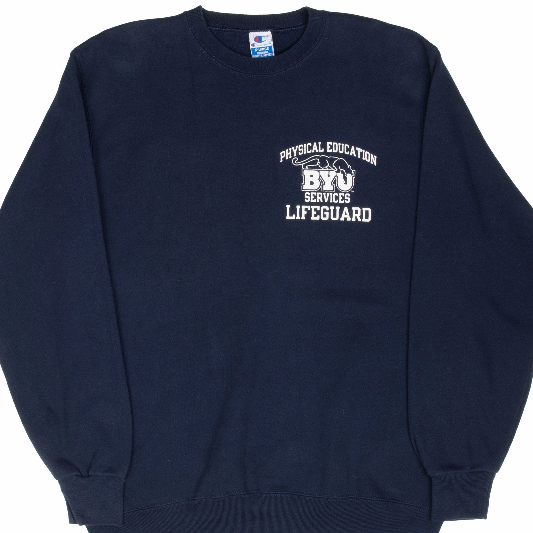 VINTAGE NCAA BYU LIFEGUARD CHAMPION 1990S SWEATSHIRT XL MADE IN USA Layer Bold
