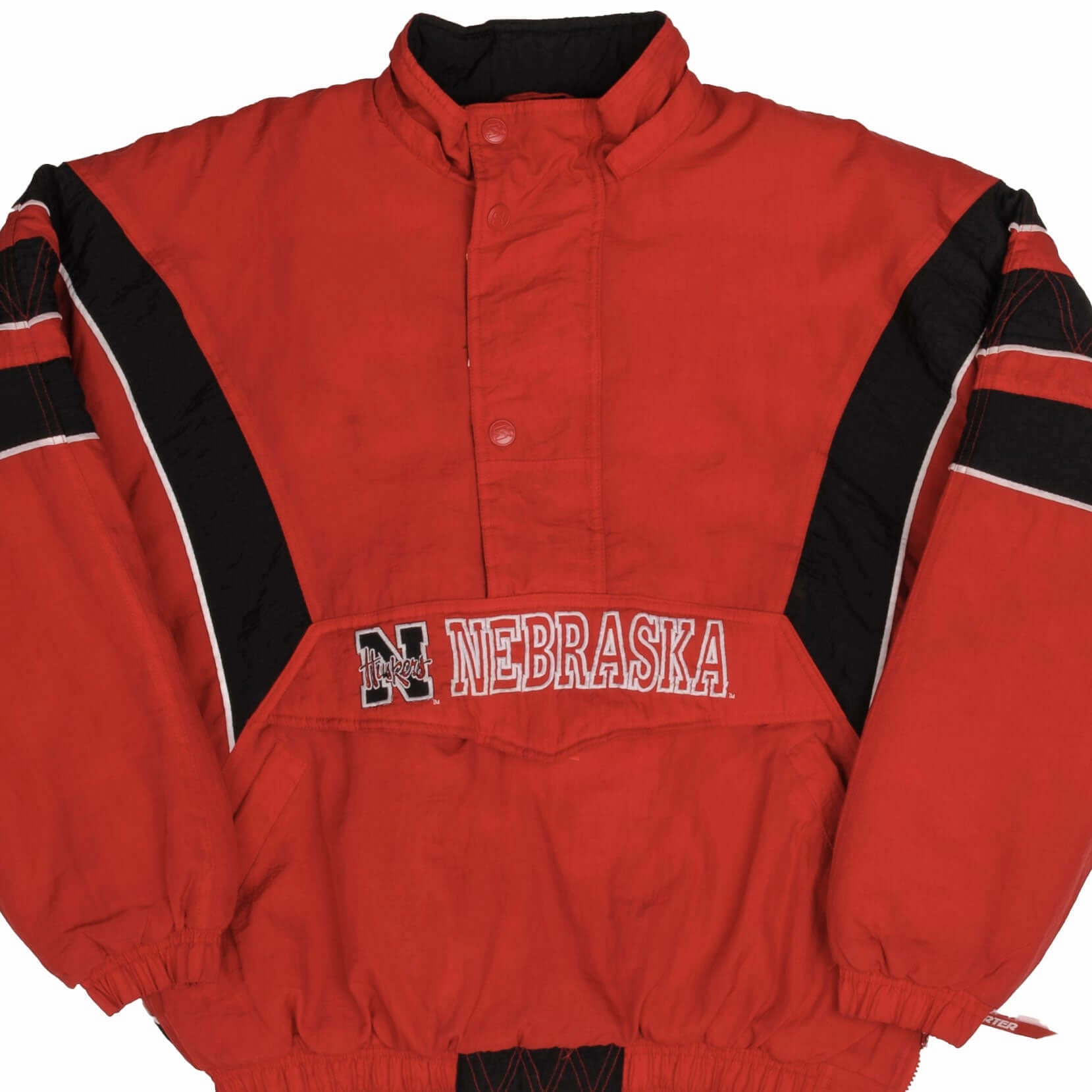 VINTAGE NCAA NEBRASKA HUSKERS 1990S HEAVY PULLOVER STARTER JACKET SIZE LARGE Thermal regulation Insulated Core