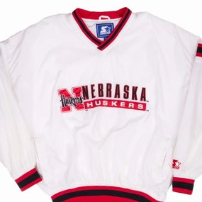 VINTAGE NCAA NEBRASKA HUSKERS WHITE PULLOVER WINDBREAKER JACKET 1990S 2XL Biker Odor Control Fabric