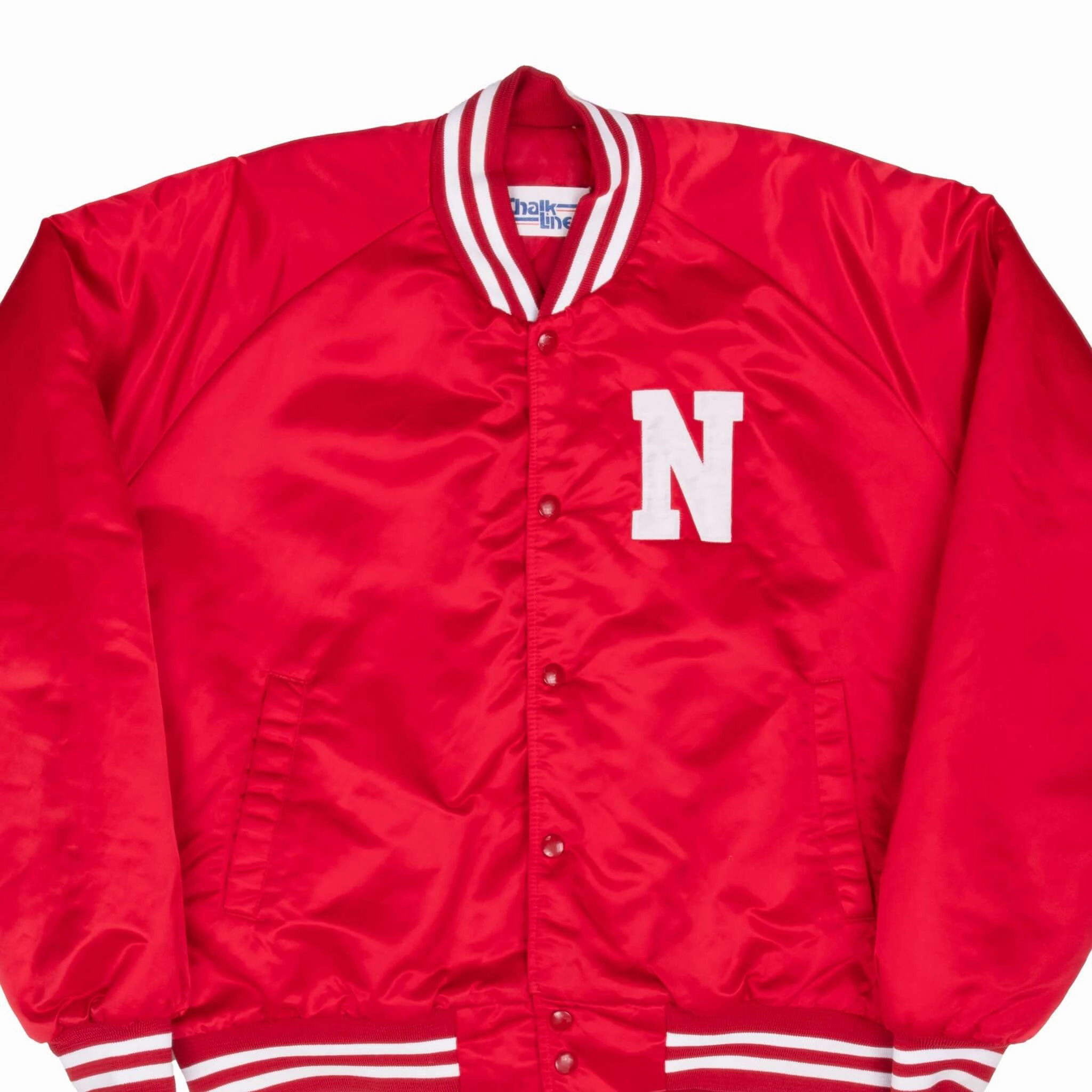 Street Style Jacket Waterproof Outer Layer VINTAGE NCAA NEBRASKA SATIN CHALK LINE BOMBER JACKET 1990S XL