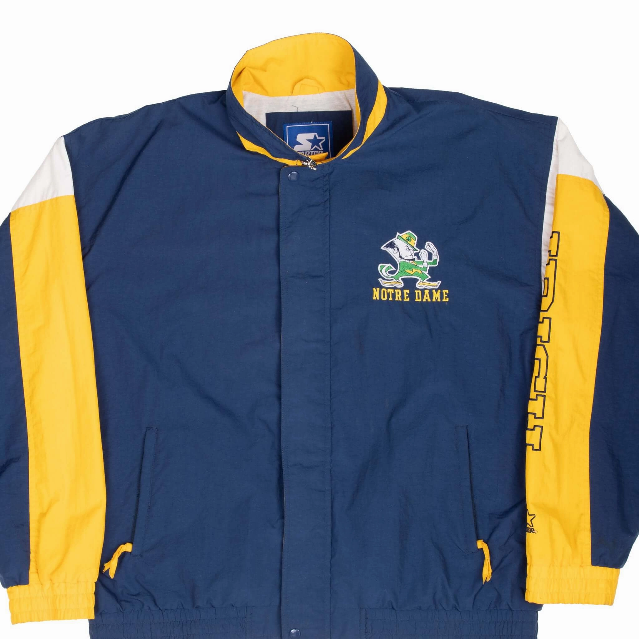 VINTAGE NCAA NOTRE DAME FIGHTING IRISH STARTER WINDBREAKER JACKET 1990S XL night Compression Friendly Fit