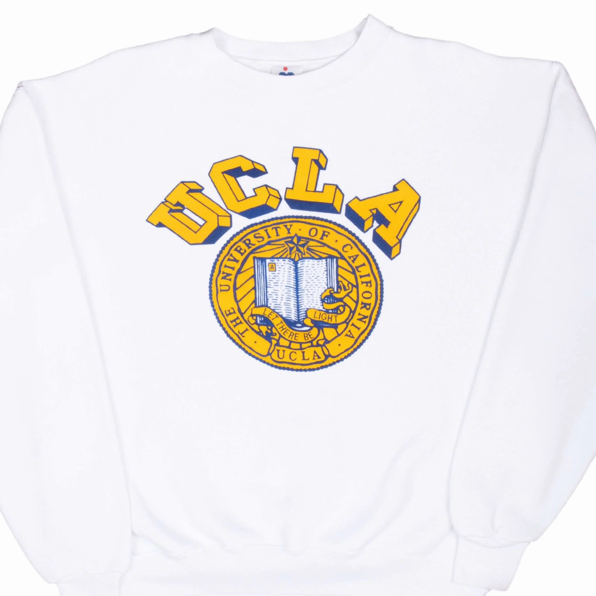 VINTAGE NCAA UCLA WHITE SWEATSHIRT 1980S LARGE MADE IN USA product tag identification