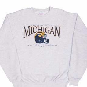 VINTAGE NCAA UNIVERSITY OF MICHIGAN CHAMPS 1997 SWEATSHIRT LARGE MADE IN USA Comfy Wearable Tall Length