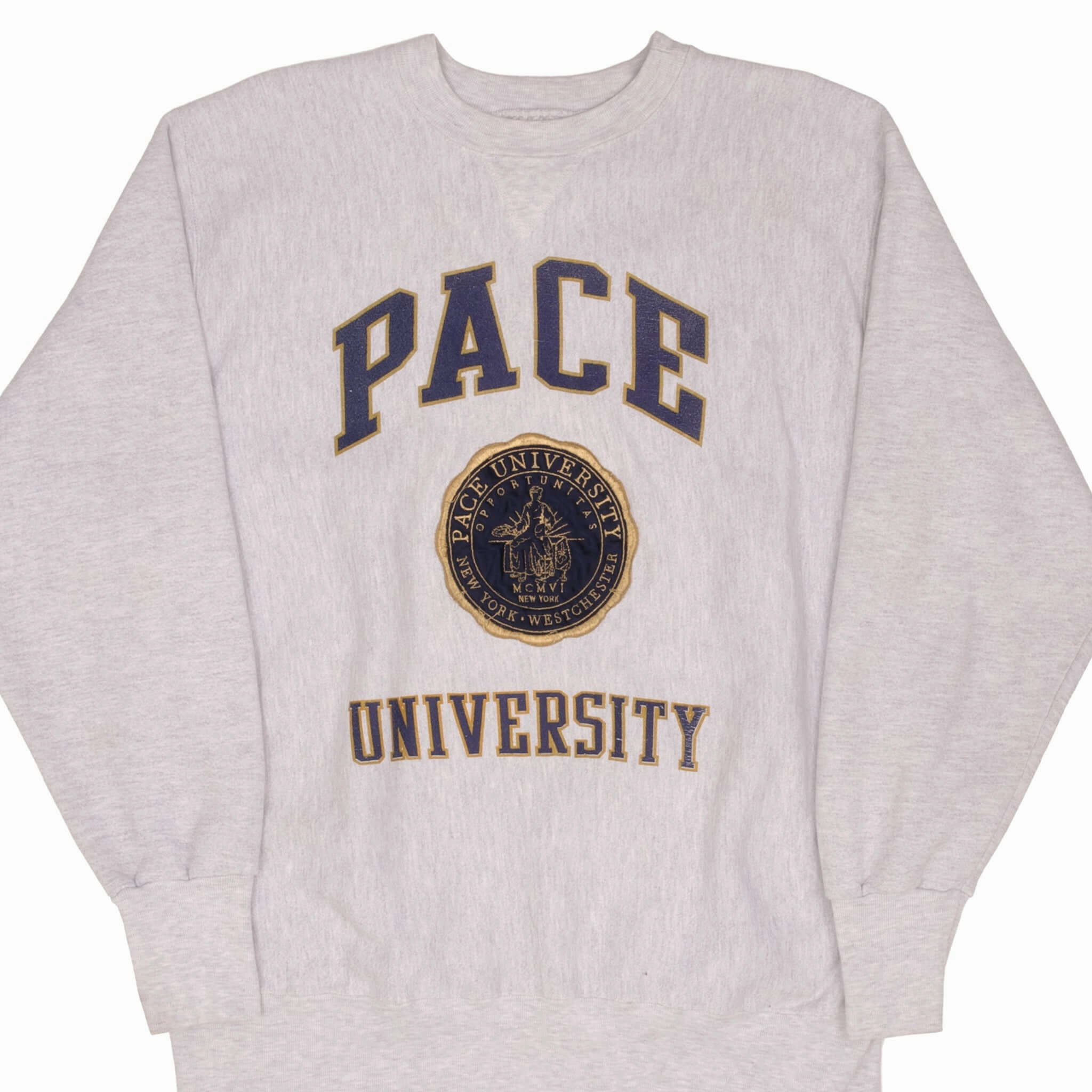 product rhinestone glamour VINTAGE NEW YORK PACE UNIVERSITY REVERSE WEAVE SWEATSHIRT 1990S XL MADE IN USA
