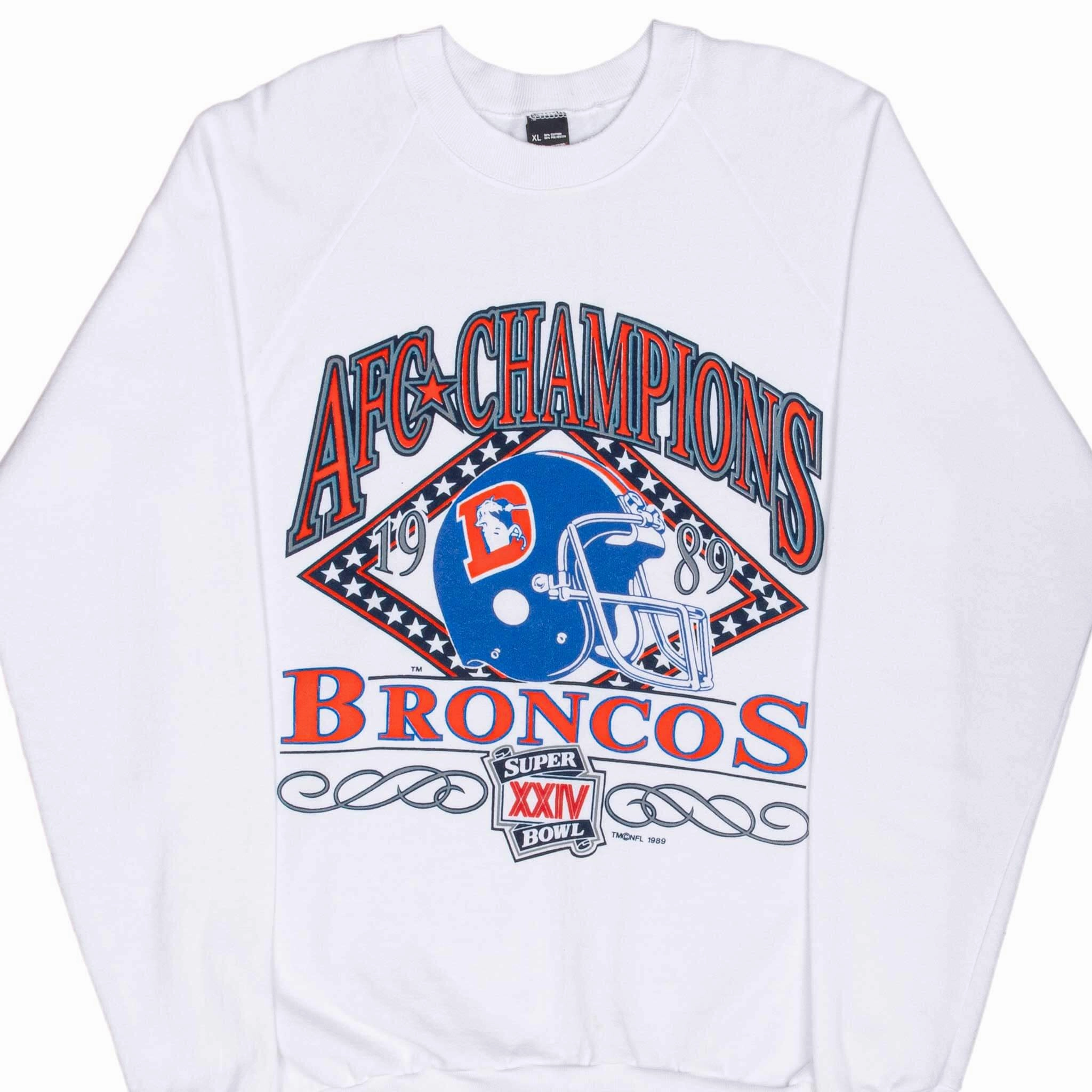 VINTAGE NFL DENVER BRONCOS AFC CHAMPIONS 1989 SWEATSHIRT LARGE Versatile Top Logo Design