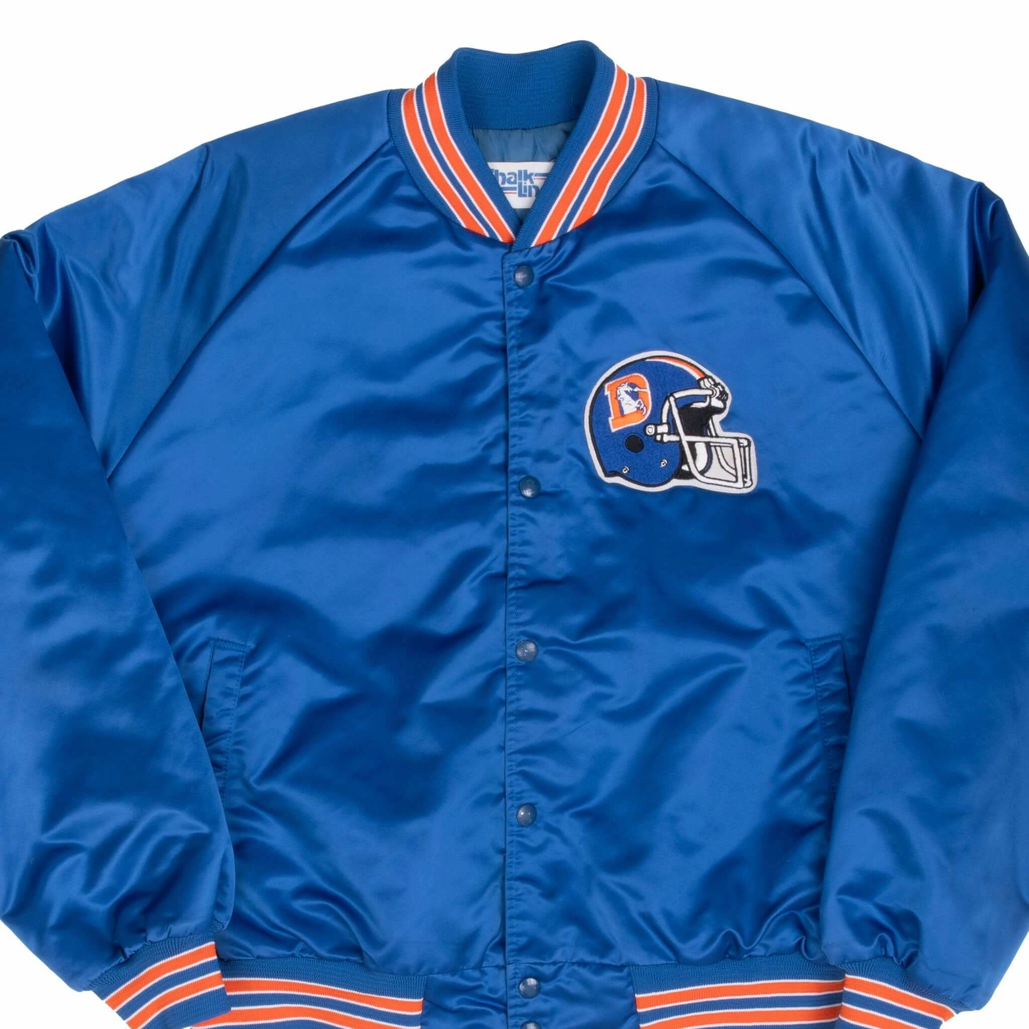 Sports Jacket Lightweight Padding VINTAGE NFL DENVER BRONCOS CHALK LINE SATIN BOMBER JACKET 1990S XL MADE IN USA
