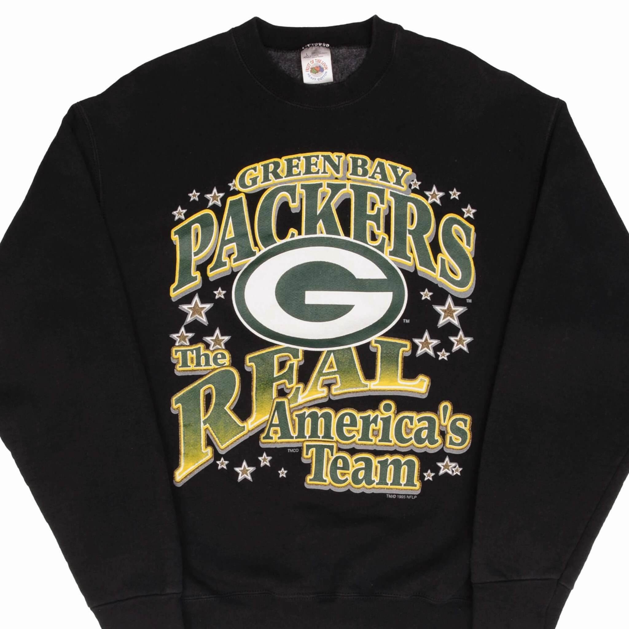 VINTAGE NFL GREEN BAY PACKERS 1995 BLACK SWEATSHIRT SIZE LARGE MADE IN USA fit test Street Minimal