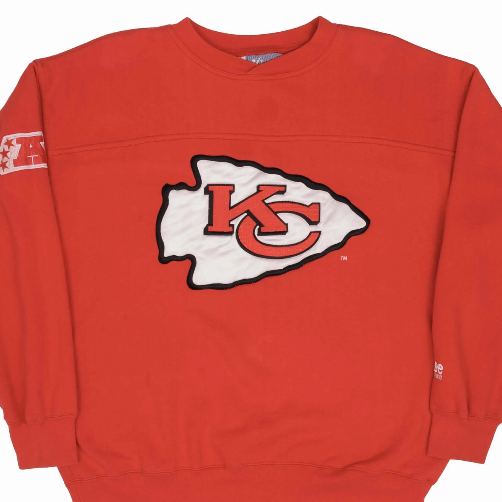 sock accents VINTAGE NFL KANSAS CITY CHIEFS EMBROIDERED SWEATSHIRT LARGE 1990S