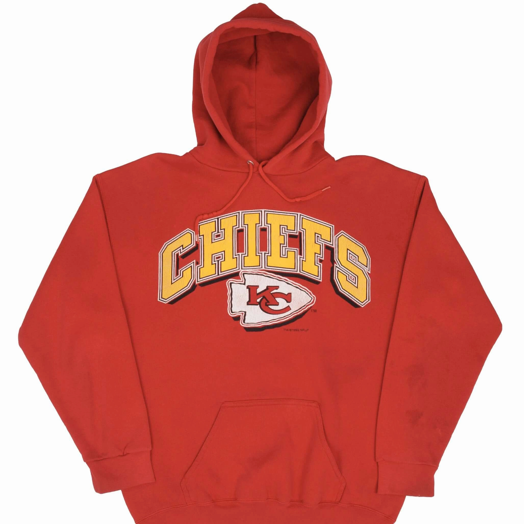 VINTAGE NFL KANSAS CITY CHIEFS SPELLOUT 1993 HOODIE SWEATSHIRT LARGE MADE IN USA Chic Fit
