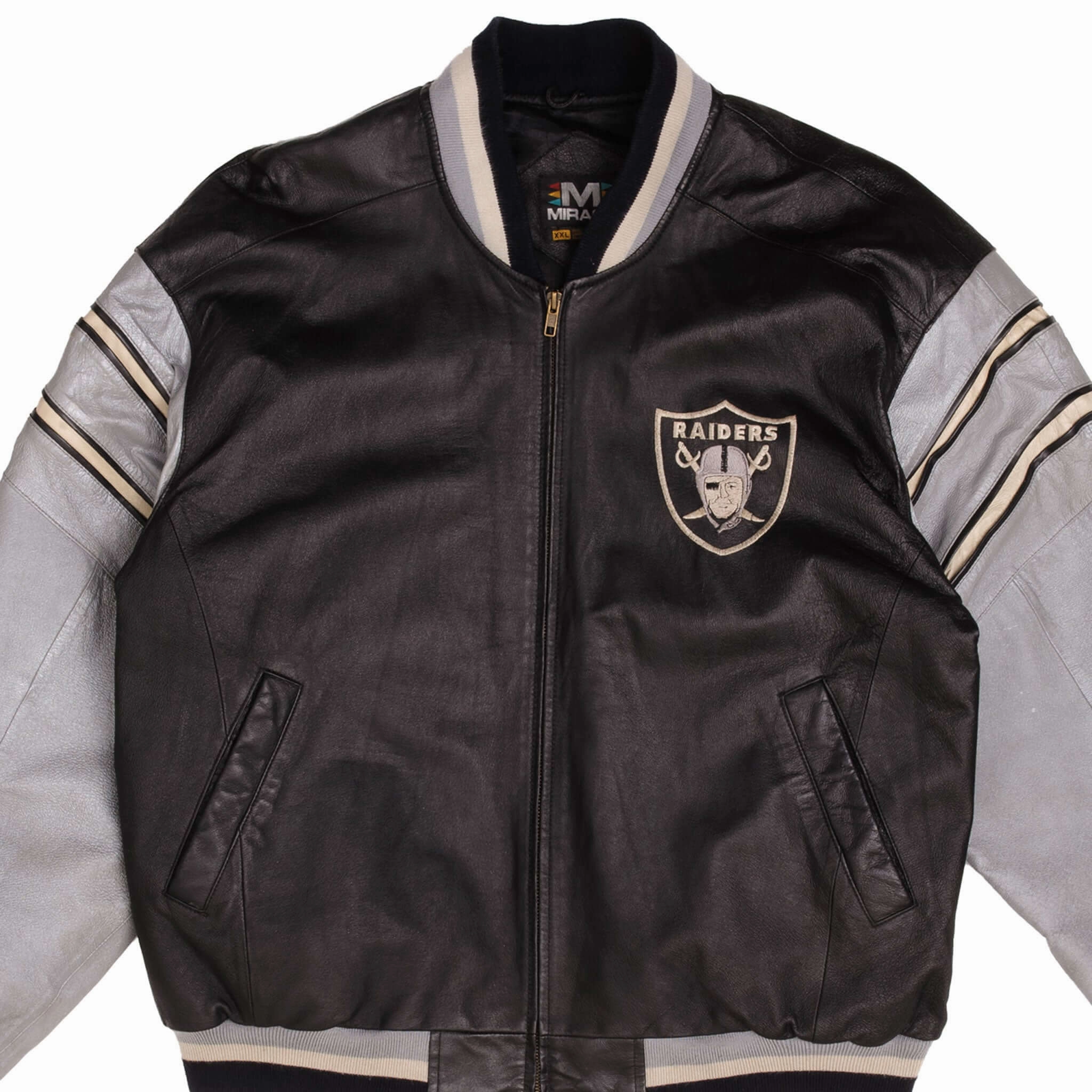VINTAGE NFL LOS ANGELES RAIDERS LEATHER JACKET 1990S SIZE 2XL Stand