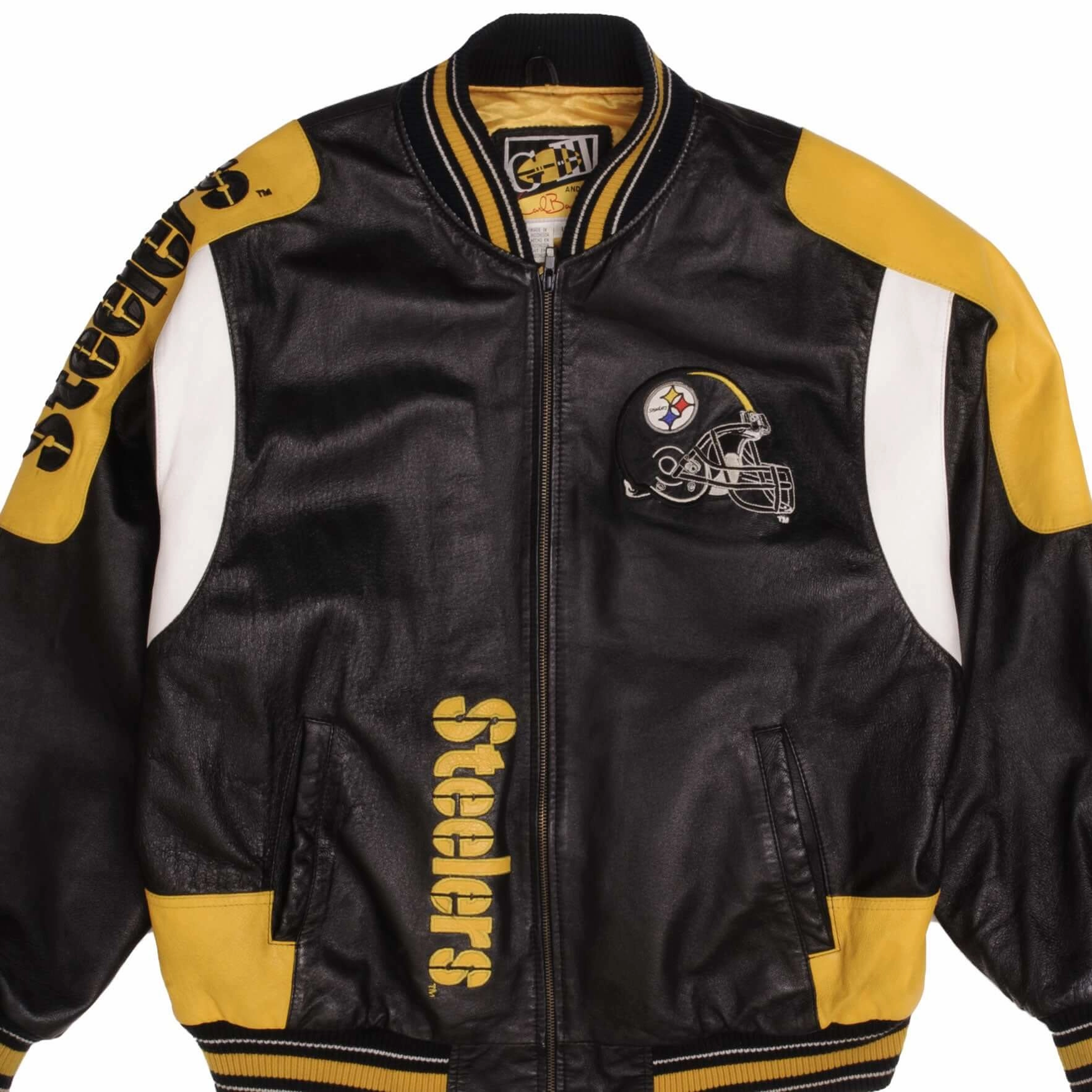Lust VINTAGE NFL PITTSBURG STEELERS CARL BANKS LEATHER JACKET 1990S SIZE LARGE