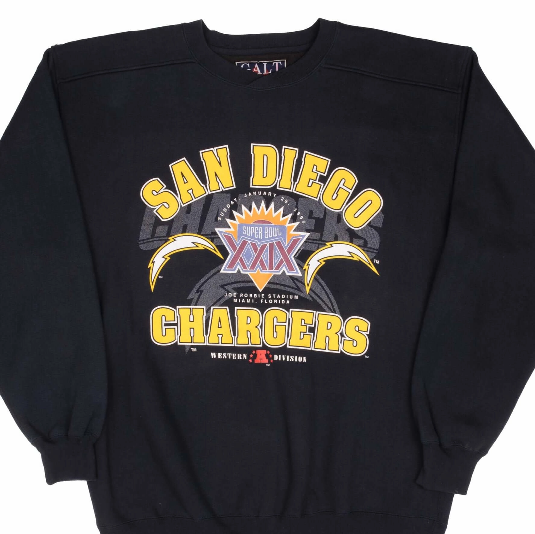 VINTAGE NFL SAN DIEGO CHARGERS SUPER BOWL XXIX 1995 SWEATSHIRT LARGE MADE IN USA Essential Fit