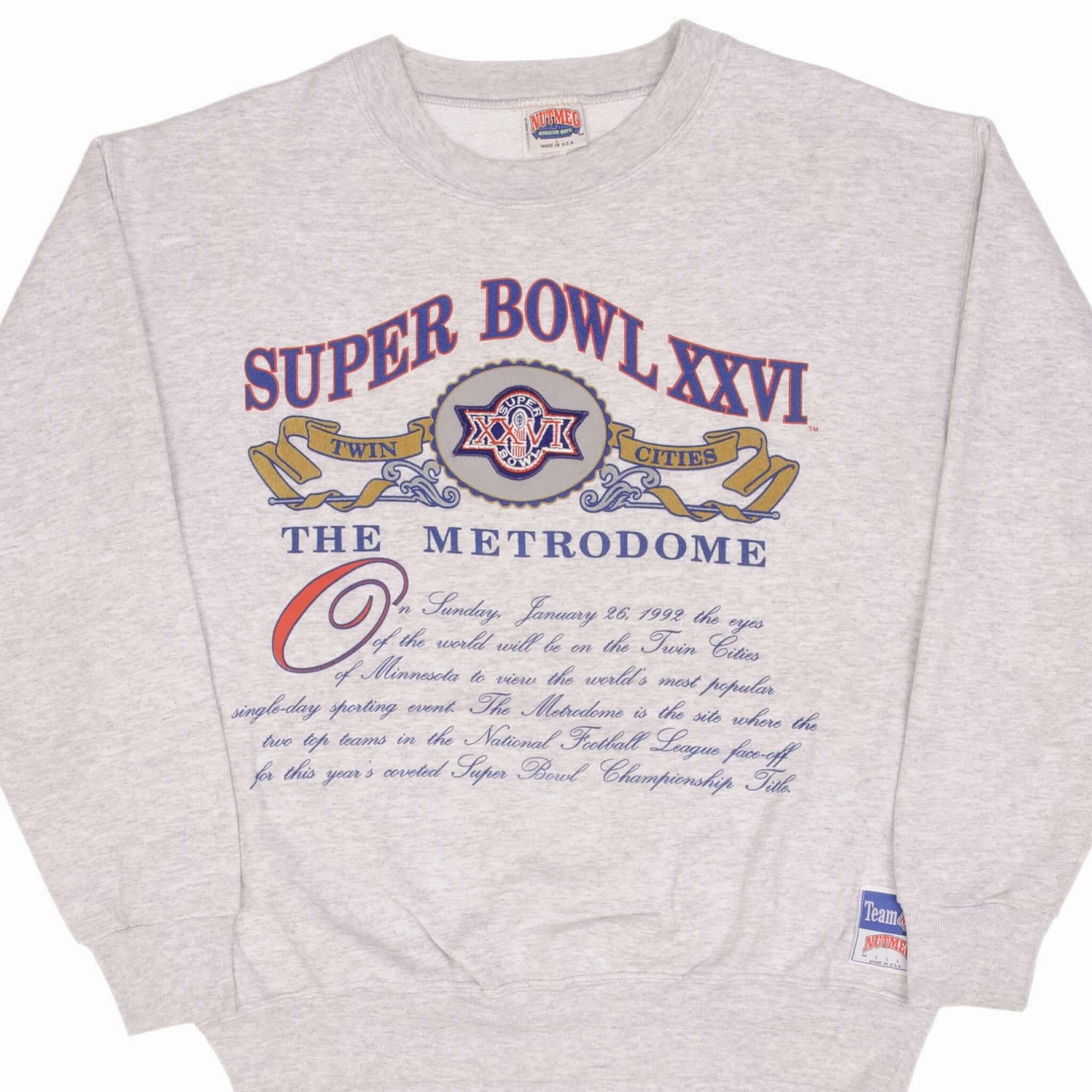 VINTAGE NFL SUPERBOWL XXVI TWIN CITIES 1992 SWEATSHIRT SIZE LARGE MADE IN USA product stud toughness
