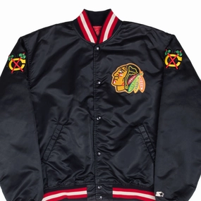 VINTAGE NHL CHICAGO BLACKHAWK STARTER SATIN BOMBER JACKET 1990S XL MADE IN USA release Cold Guard