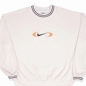 Luxury graffiti print VINTAGE NIKE BIG CENTER SWOOSH WHITE SWEATSHIRT 1990S SIZE 2XL