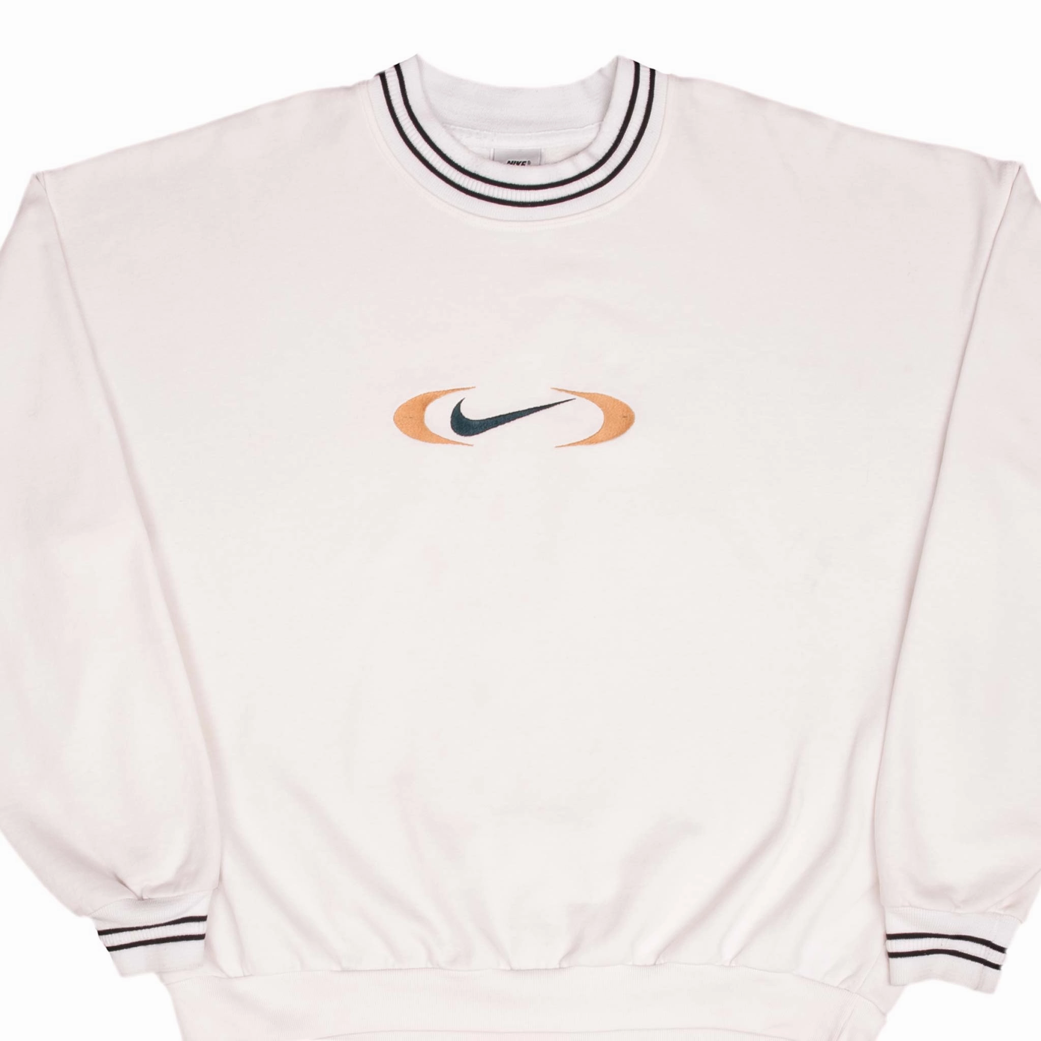 Luxury graffiti print VINTAGE NIKE BIG CENTER SWOOSH WHITE SWEATSHIRT 1990S SIZE 2XL