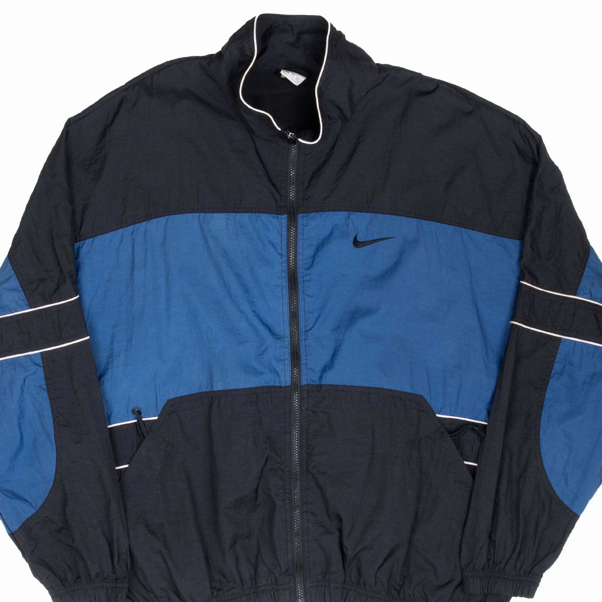 VINTAGE NIKE BIG SWOOSH BLUE AND BLACK WINDBREAKER JACKET 1990S XL Performance Fashion