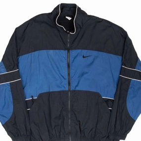 VINTAGE NIKE BIG SWOOSH BLUE AND BLACK WINDBREAKER JACKET 1990S XL Performance Fashion