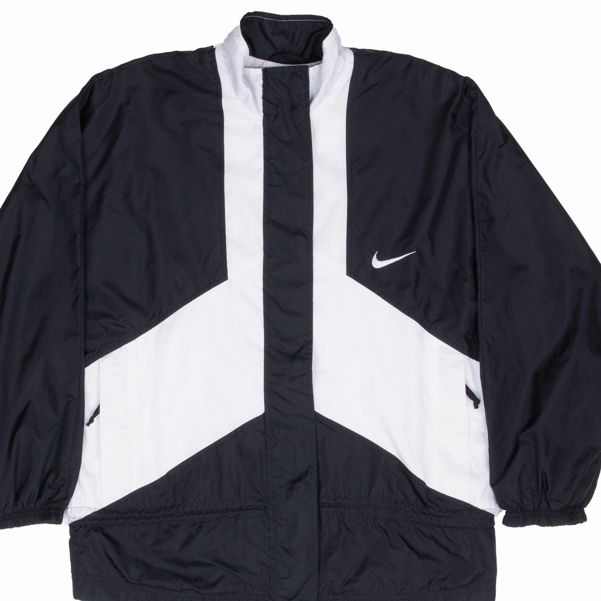 Season Change Fast Fit VINTAGE NIKE BLACK AND WHITE BIG SWOOSH WINDBREAKER JACKET 1990S SMALL WOMEN