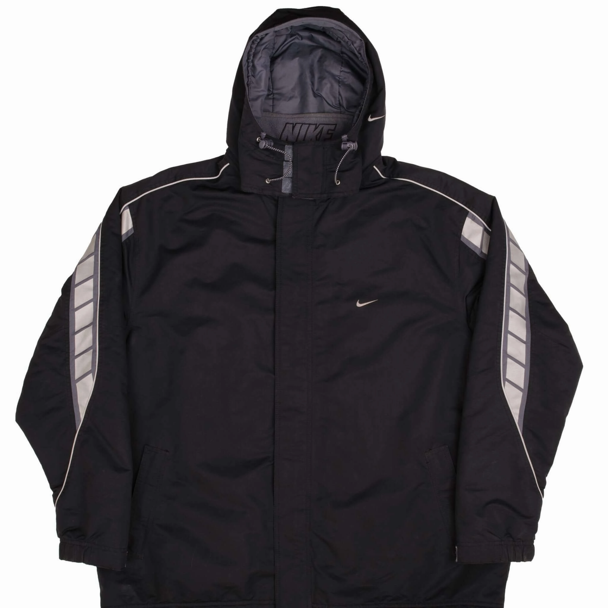 VINTAGE NIKE BLACK HEAVYWEIGHT HOODED WINDBREAKER JACKET 2000S SIZE 2XL Sporty Protection Grant