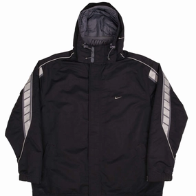 VINTAGE NIKE BLACK HEAVYWEIGHT HOODED WINDBREAKER JACKET 2000S SIZE 2XL Sporty Protection Grant