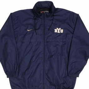 VINTAGE NIKE BYU BRIGHAM YOUNG UNI WINDBREAKER JACKET 2000S SIZE LARGE MADE USA Reinforced Elbow Patches Quality Assurance