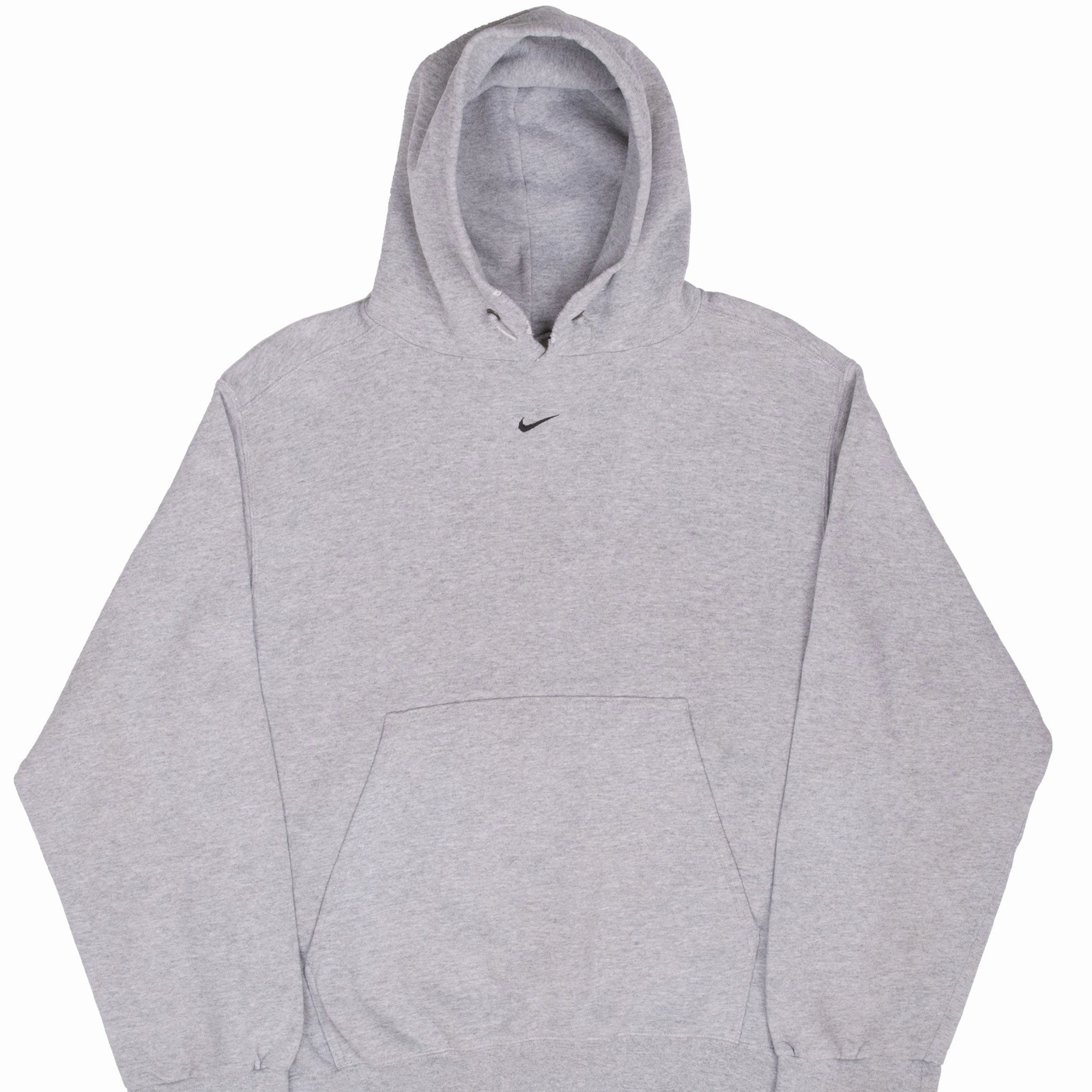 rainy day wear weekday wear VINTAGE NIKE CENTER SWOOSH GREY TRAVIS SCOTT HOODIE SWEATSHIRT 1990S MEDIUM