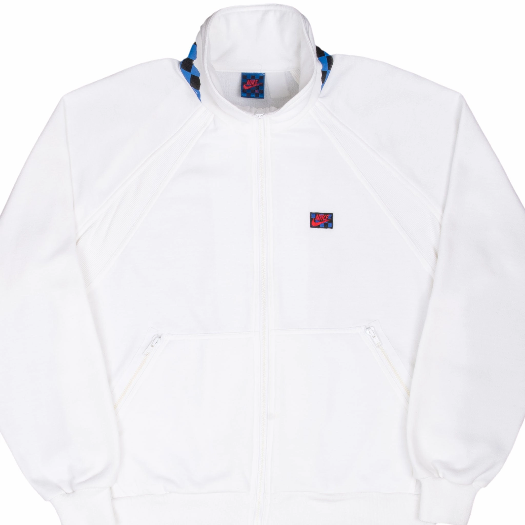 VINTAGE NIKE CHECKERED WHITE FULL ZIP SWEATSHIRT 1990S XL Warm in winter
