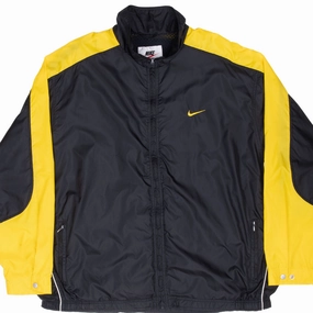 Involve Double Layered Hood VINTAGE NIKE CLASSIC SWOOSH BLACK & YELLOW WINDBREAKER JACKET 1990S 2XL