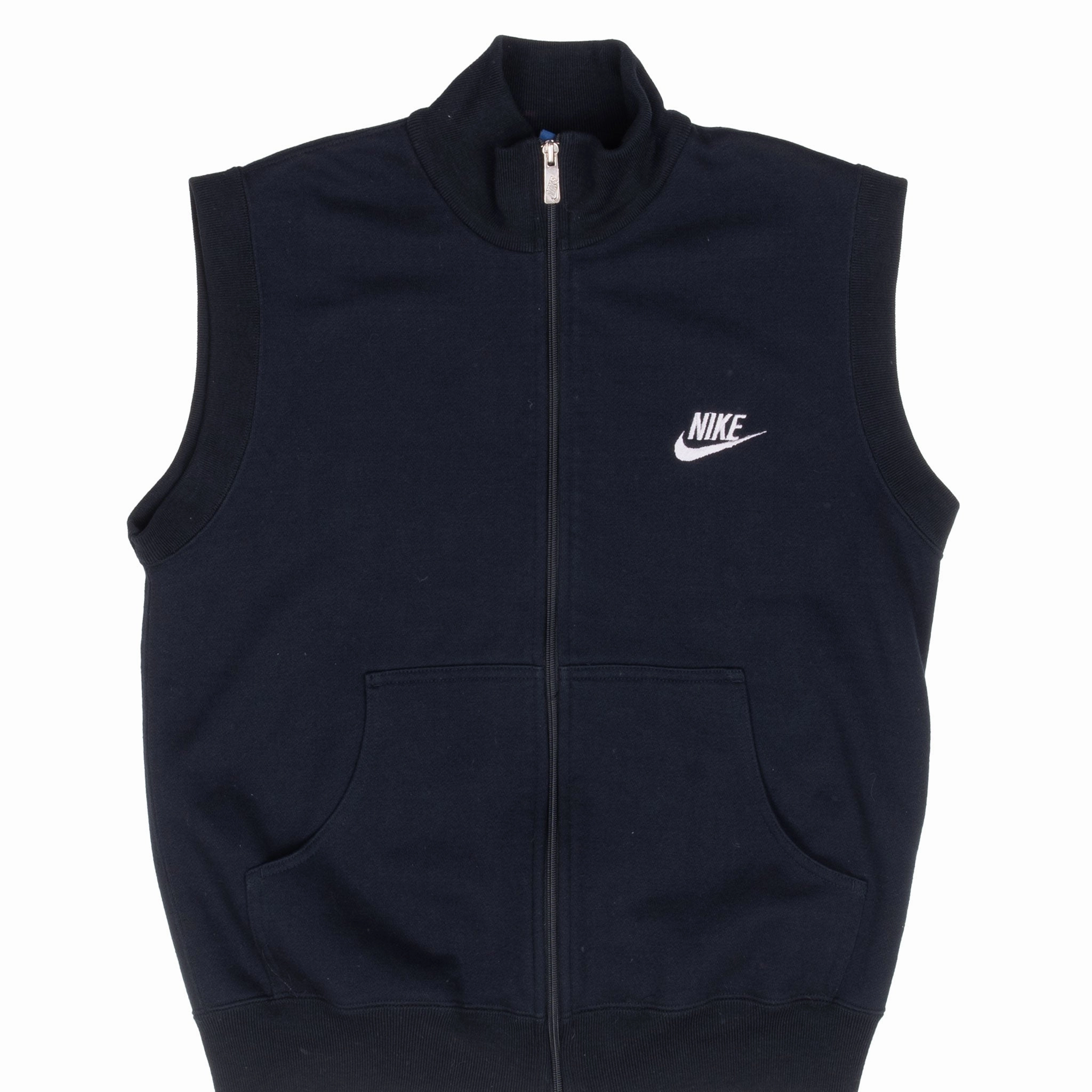 product handmade quality VINTAGE NIKE CLASSIC SWOOSH BLACK FULL ZIP VEST SWEATSHIRT 1980S MEDIUM