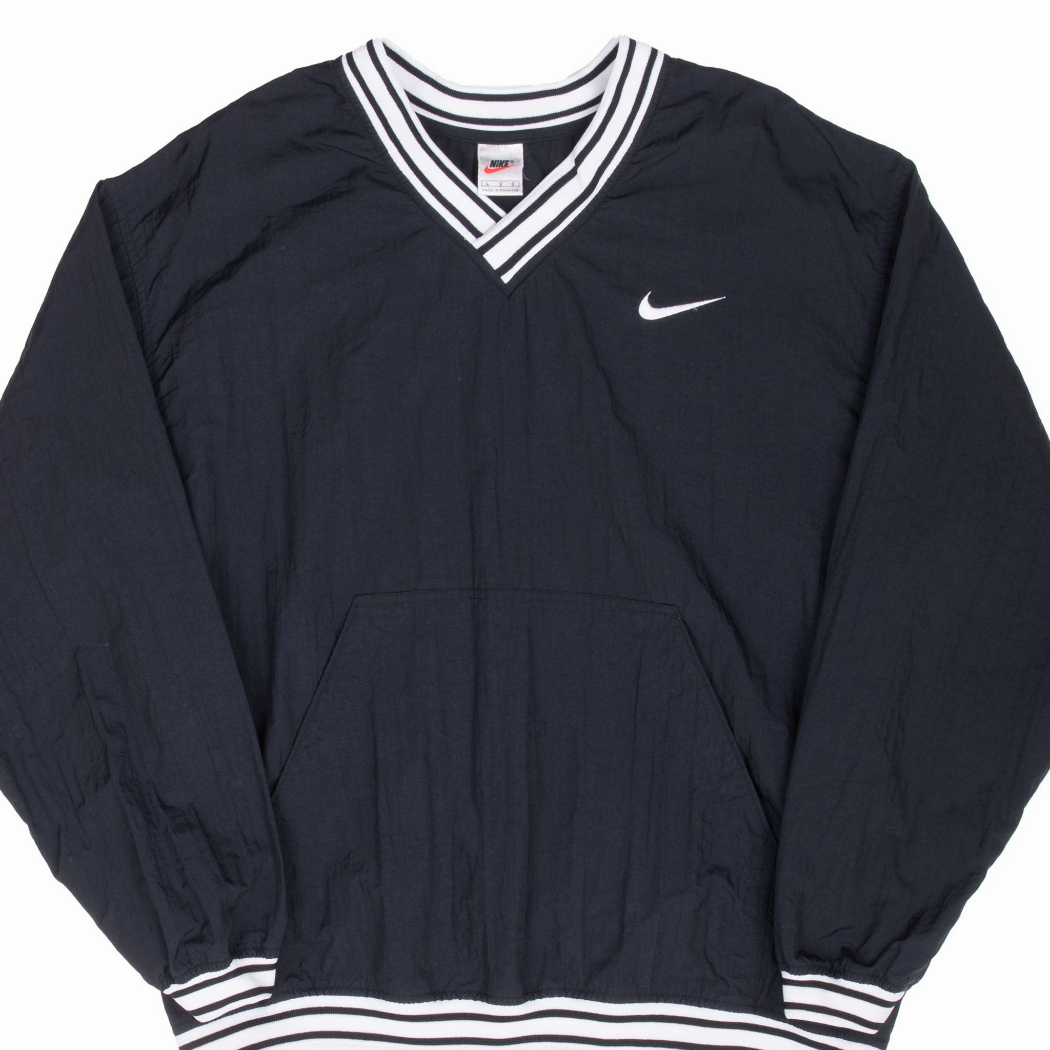 VINTAGE NIKE CLASSIC SWOOSH BLACK PULLOVER WINDBREAKER JACKET 1990S LARGE Cold Weather Jacket Flexible Cuff