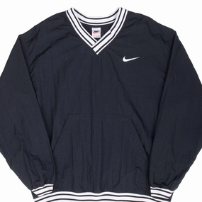 VINTAGE NIKE CLASSIC SWOOSH BLACK PULLOVER WINDBREAKER JACKET 1990S LARGE Cold Weather Jacket Flexible Cuff