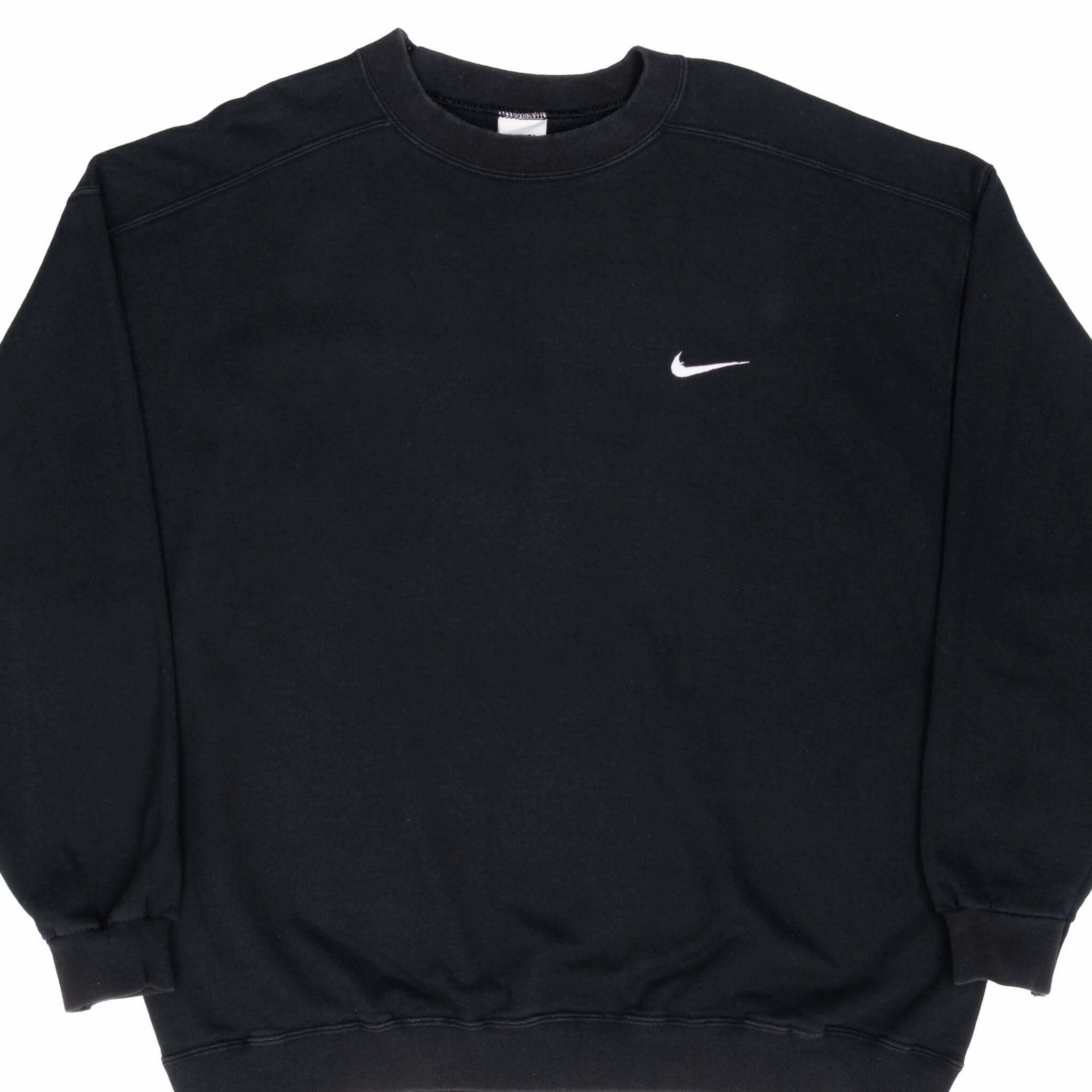 adults' UV resistant VINTAGE NIKE CLASSIC SWOOSH BLACK SWEATSHIRT 1990S XL