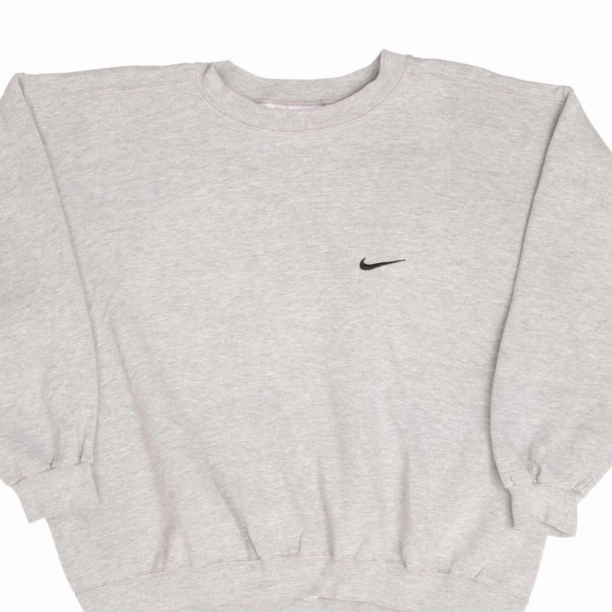 Streetwear vibe Contrast Stitching VINTAGE NIKE CLASSIC SWOOSH GREY SWEATSHIRT 1990S SIZE LARGE MADE IN USA