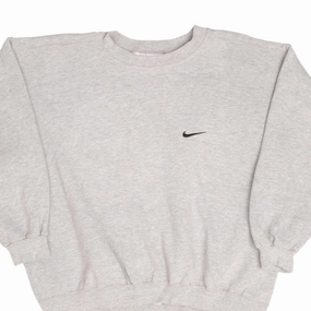 Streetwear vibe Contrast Stitching VINTAGE NIKE CLASSIC SWOOSH GREY SWEATSHIRT 1990S SIZE LARGE MADE IN USA