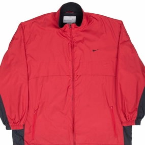 VINTAGE NIKE CLASSIC SWOOSH WINDBREAKER RED JACKET 2000S 2XL Full Length Front Zipper Layer Piece