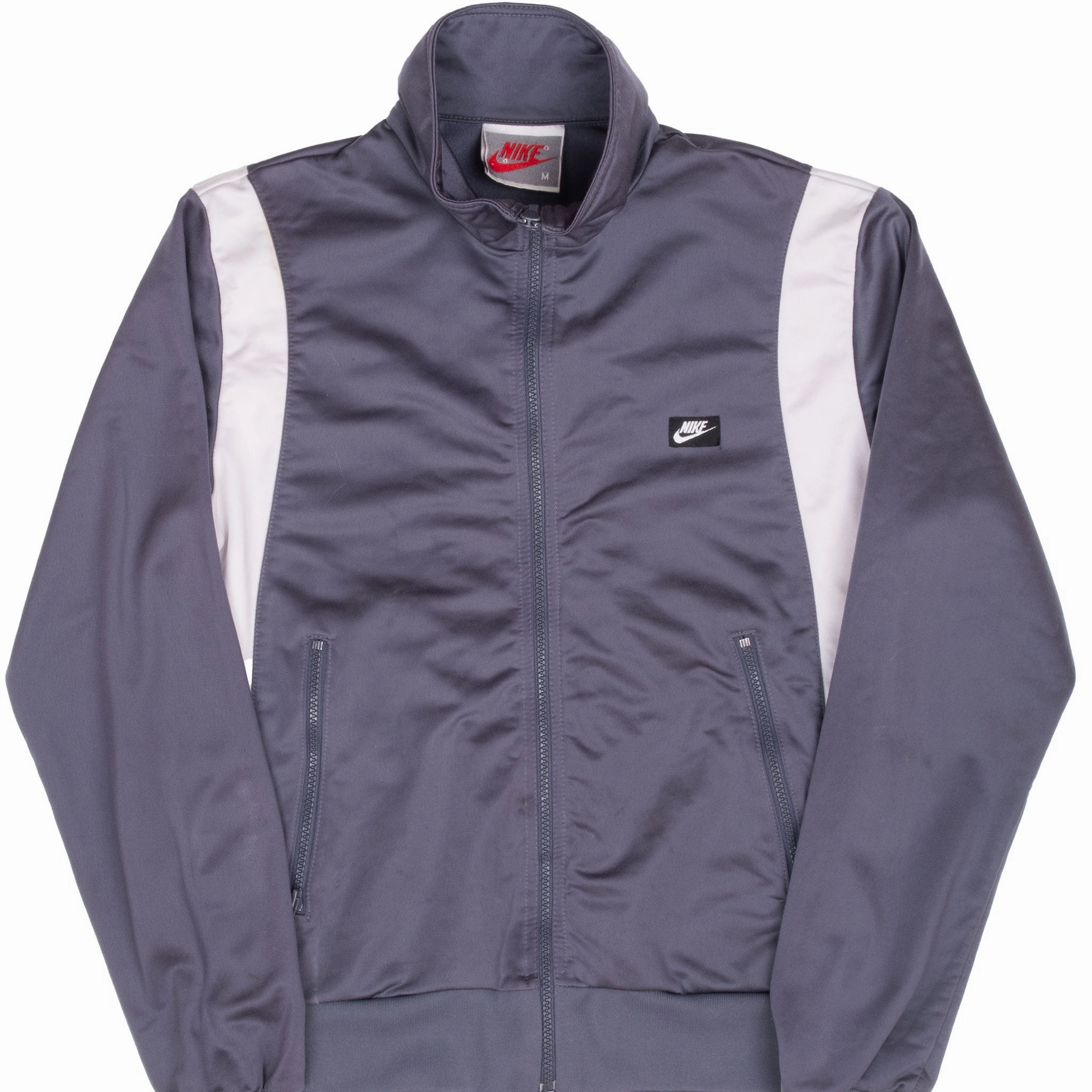 color fast Hyperguard Water Resistance VINTAGE NIKE GREY & WHITE TRACK JACKET 1980S MEDIUM