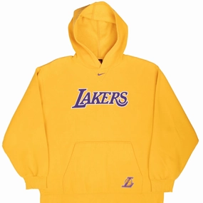 Fashionable Look VINTAGE NIKE NBA LOS ANGELES LAKERS CENTER SWOOSH HOODIE SWEATSHIRT LARGE 1990S