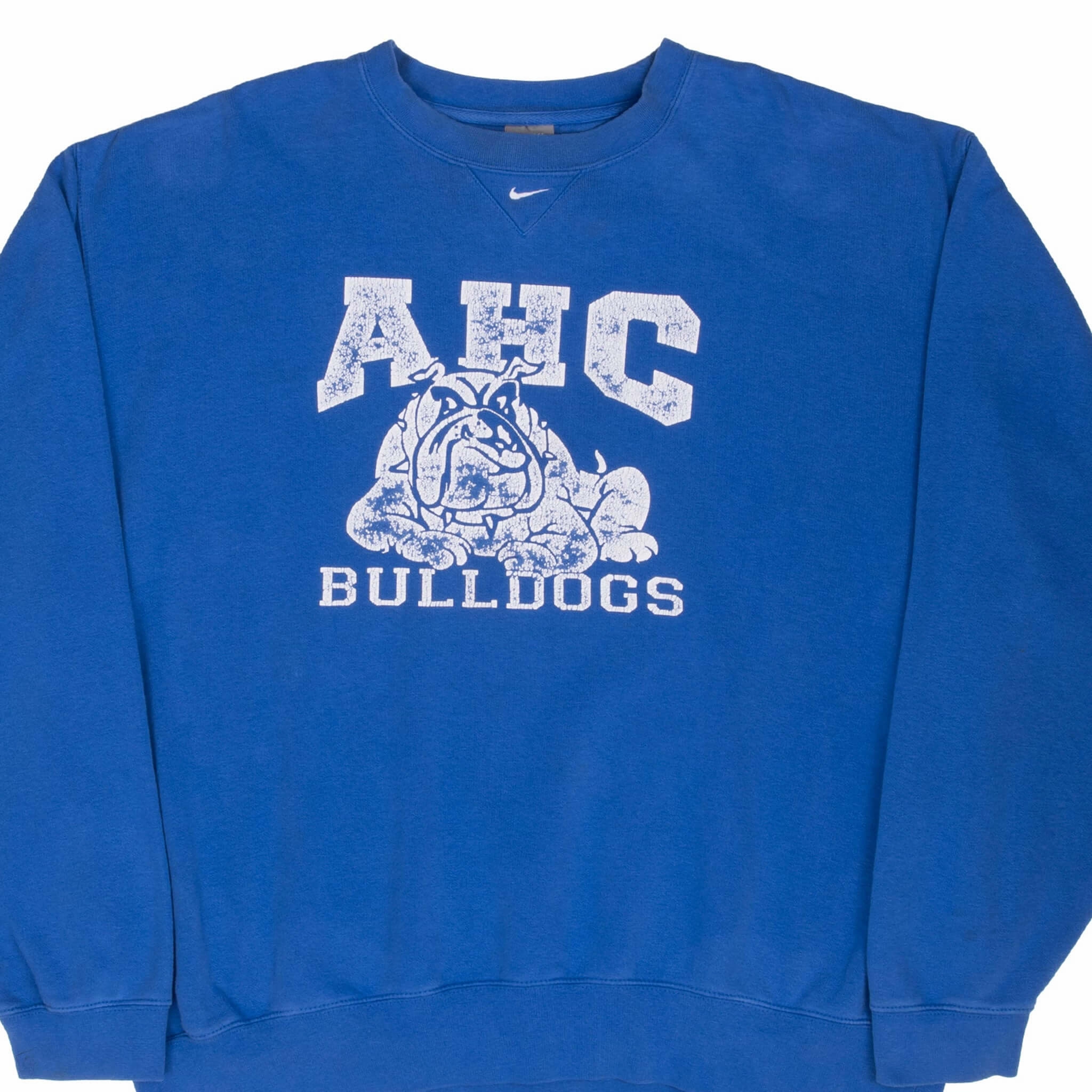 VINTAGE NIKE NCAA ALLAN HANCOCK COLLEGE AHC BULLDOGS BLUE SWEATSHIRT 2000S XL lace accents