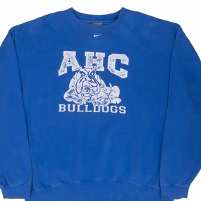 VINTAGE NIKE NCAA ALLAN HANCOCK COLLEGE AHC BULLDOGS BLUE SWEATSHIRT 2000S XL lace accents