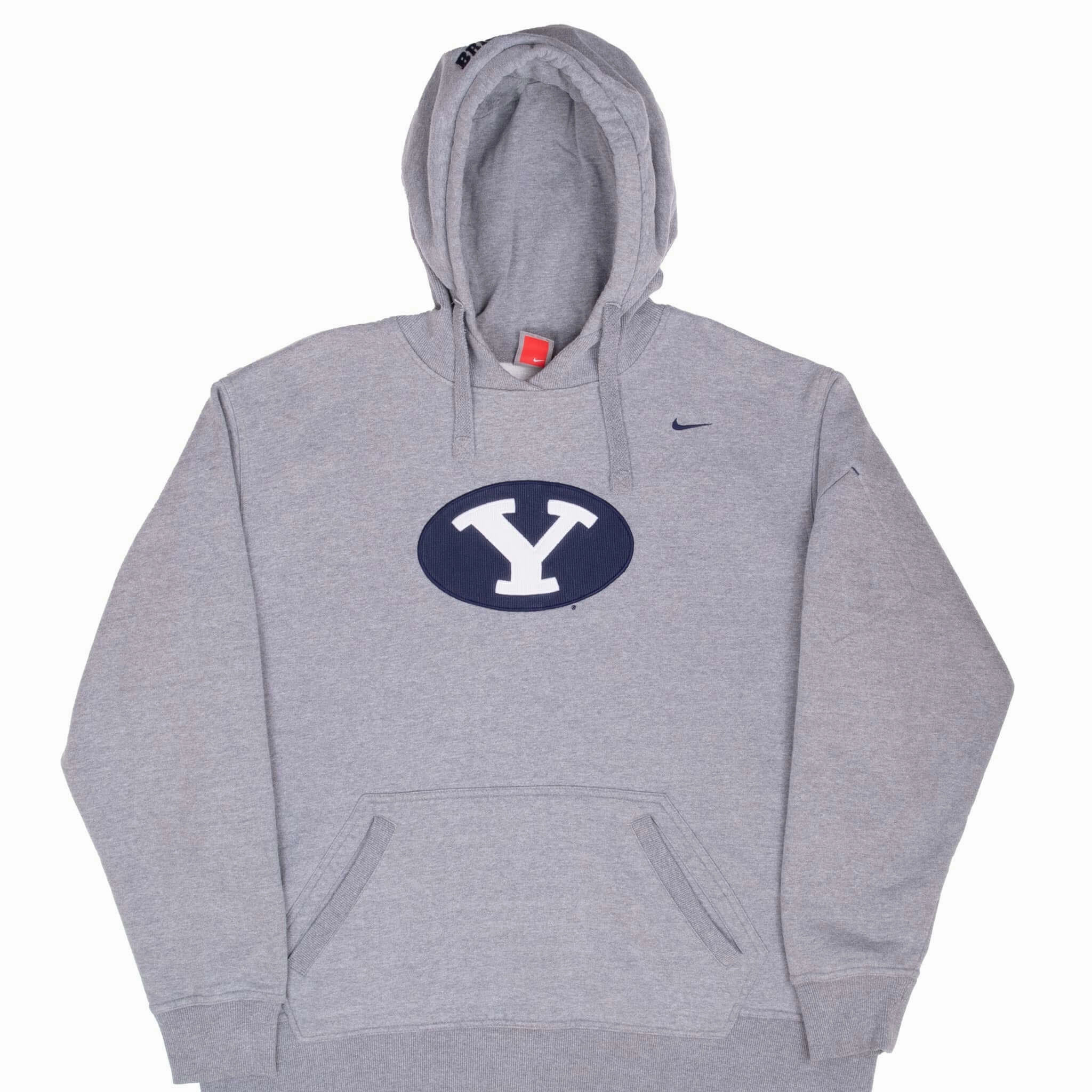 Premium Style VINTAGE NIKE NCAA BYU BRIGHAM YOUNG GREY HOODIE SWEATSHIRT 2000S XL