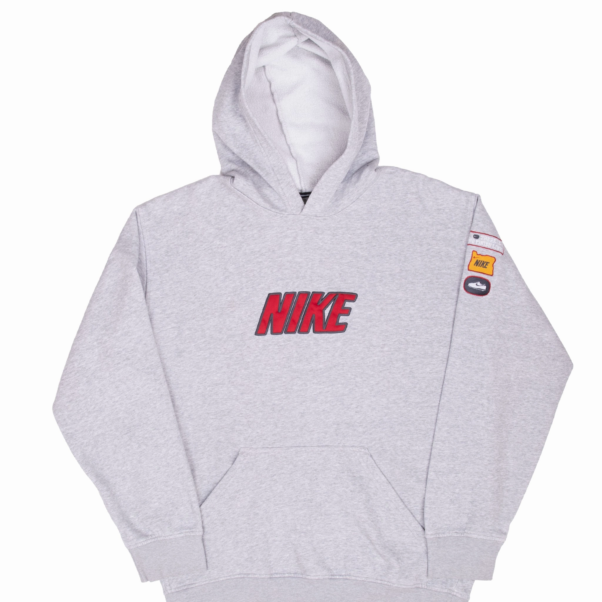 Fashion Essential Comfort Layering VINTAGE NIKE SPELLOUT GREY HOODIE SWEATSHIRT 2000S MEDIUM