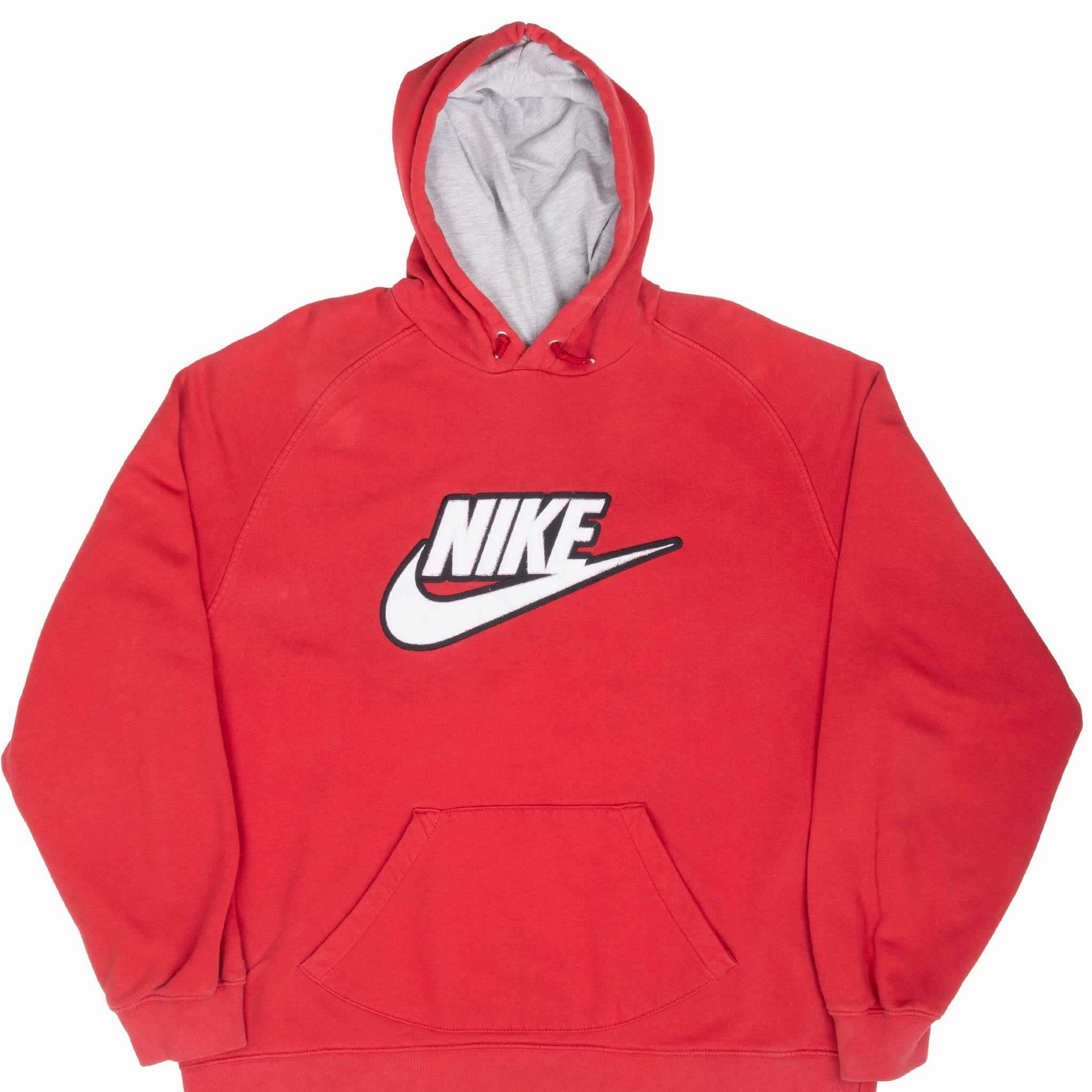 VINTAGE NIKE SPELLOUT RED HOODIE SWEATSHIRT 2000S SIZE 2XL Bar Night appropriate for weekdays