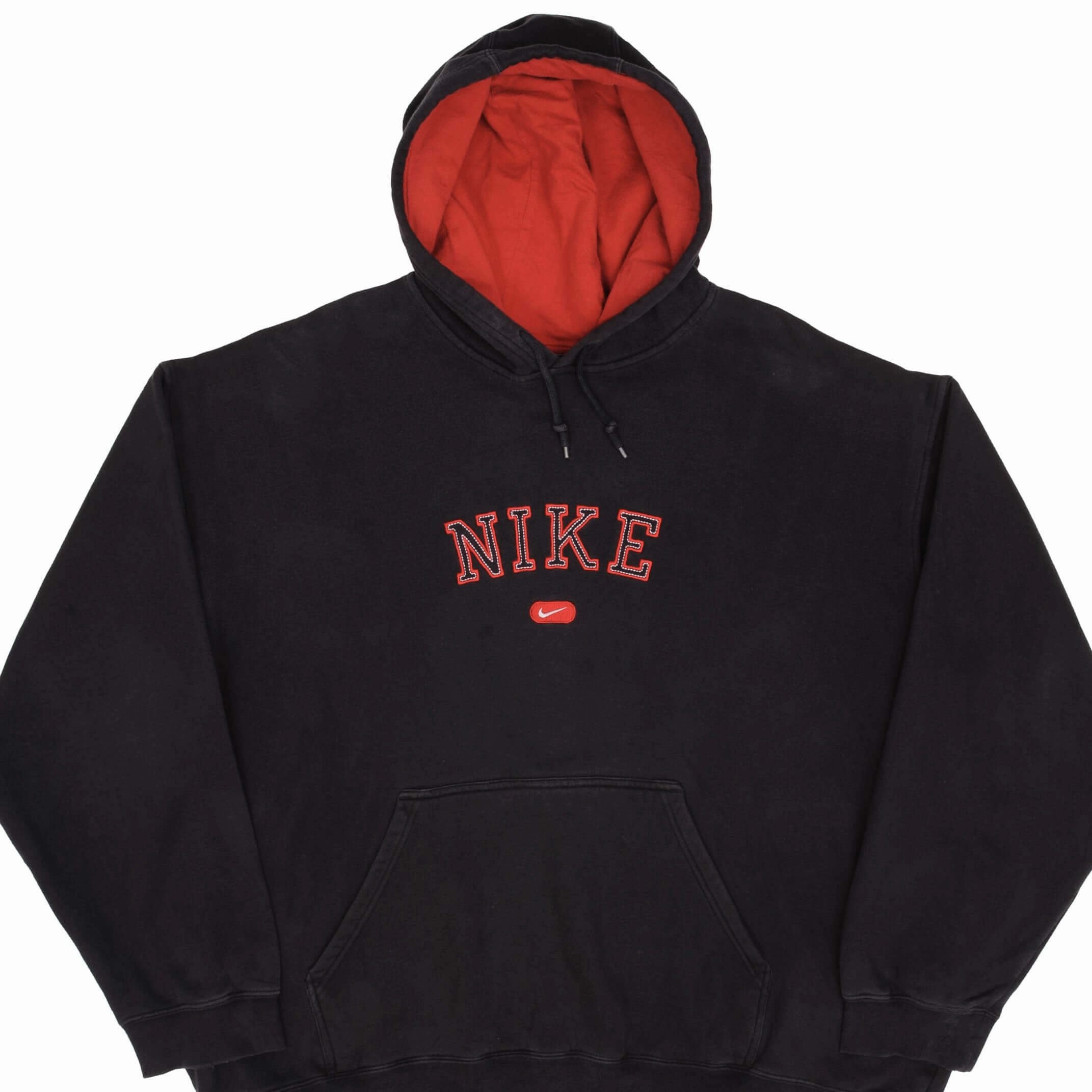 VINTAGE NIKE SPELLOUT SWOOSH BLACK HOODIE SWEATSHIRT 2000S SIZE 2XL Cotton Blend product herringbone texture