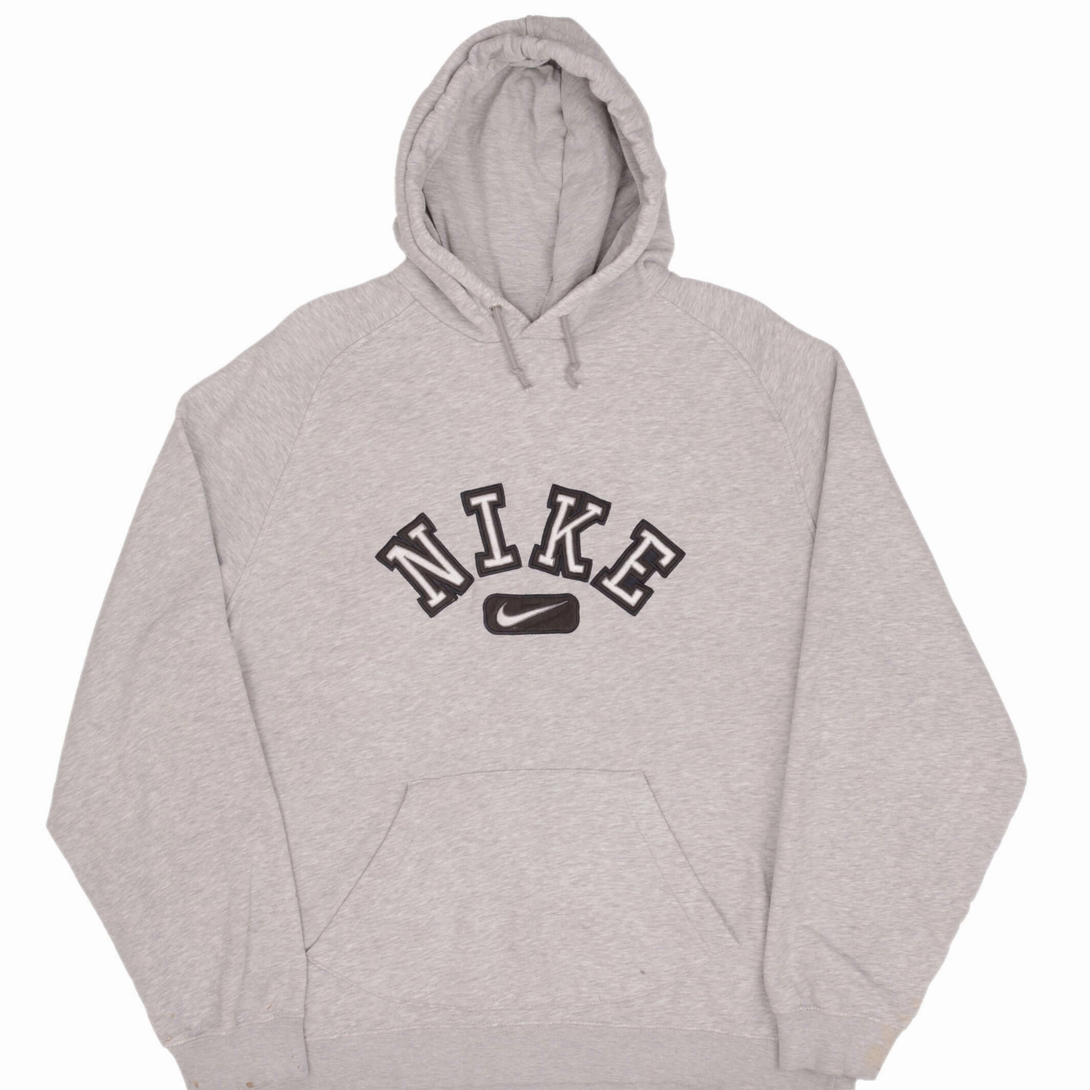 VINTAGE NIKE SPELLOUT SWOOSH GREY HOODIE SWEATSHIRT 2000S SIZE XL Weekend Fit
