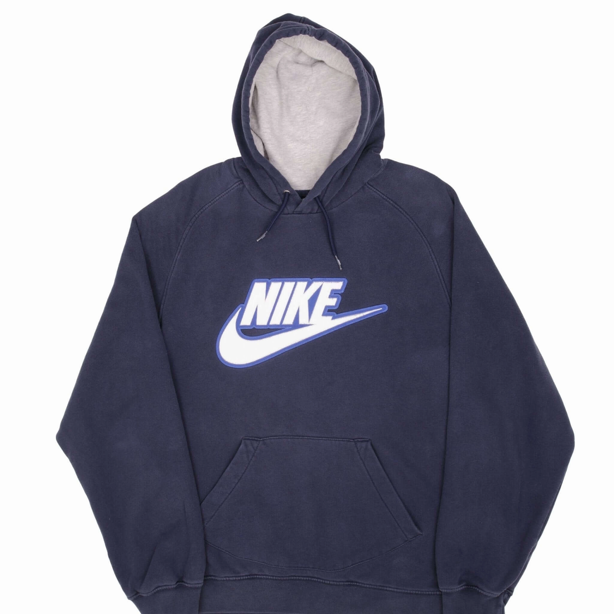 VINTAGE NIKE SPELLOUT SWOOSH NAVY BLUE HOODIE SWEATSHIRT 2000S SIZE LARGE Everyday Hoodie Essential Sporty