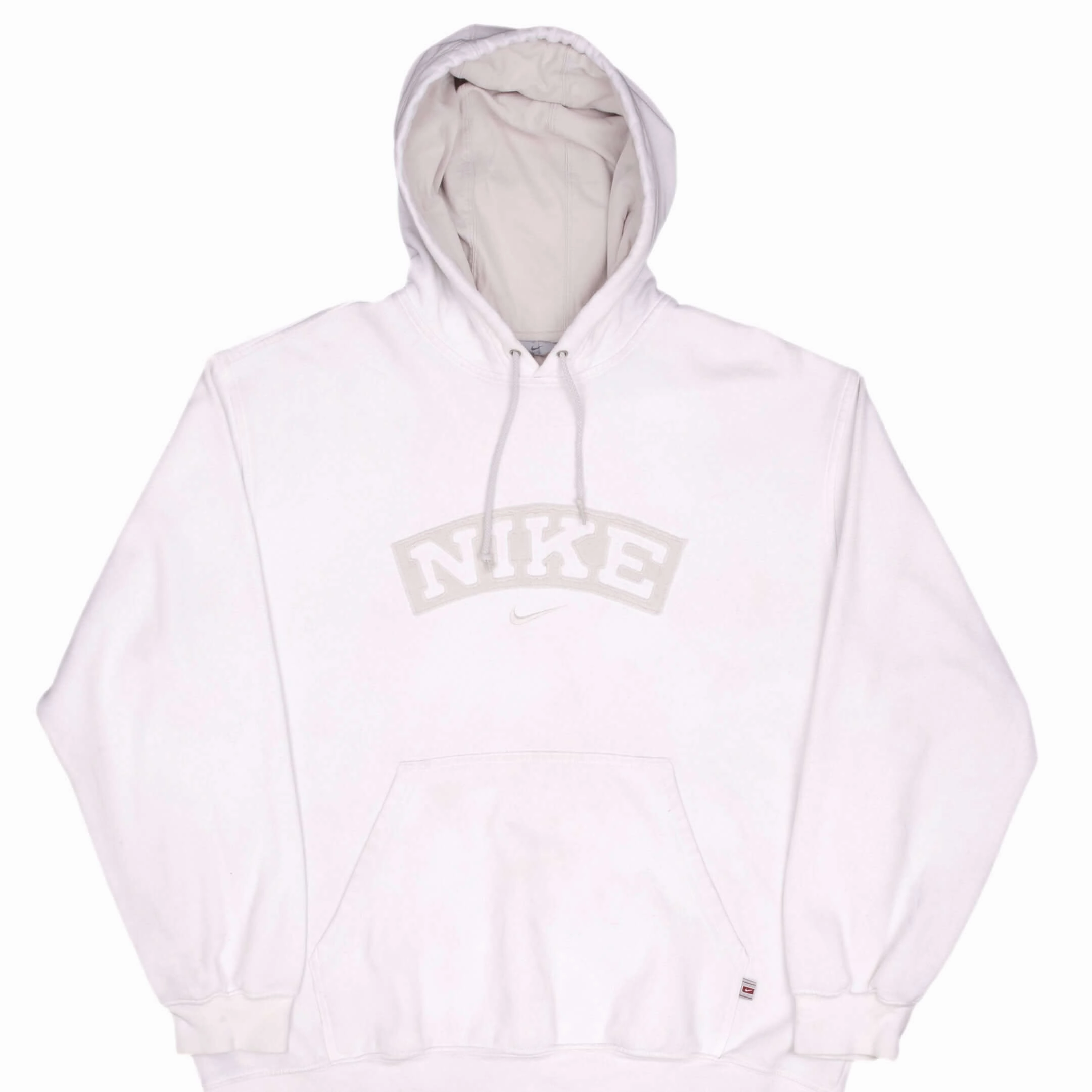 VINTAGE NIKE SPELLOUT SWOOSH WHITE HOODIE SWEATSHIRT 2000S SIZE LARGE Drawstring Hood Premium Quality