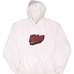 goes with skirts VINTAGE NIKE SPELLOUT SWOOSH WHITE HOODIE SWEATSHIRT 2000S SIZE XL