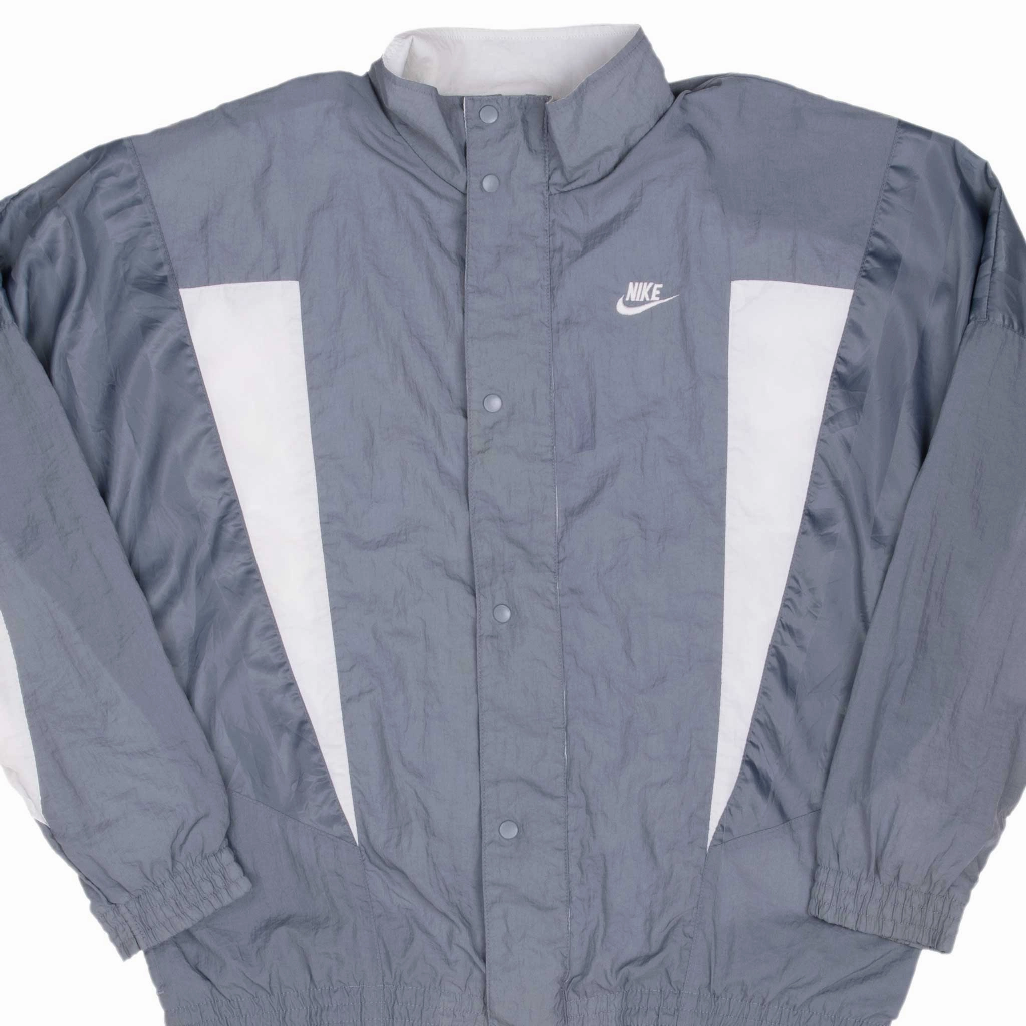 ConvertibleCollar VINTAGE NIKE SWOOSH GREY WINDBREAKER JACKET LATE 1980S SIZE XL