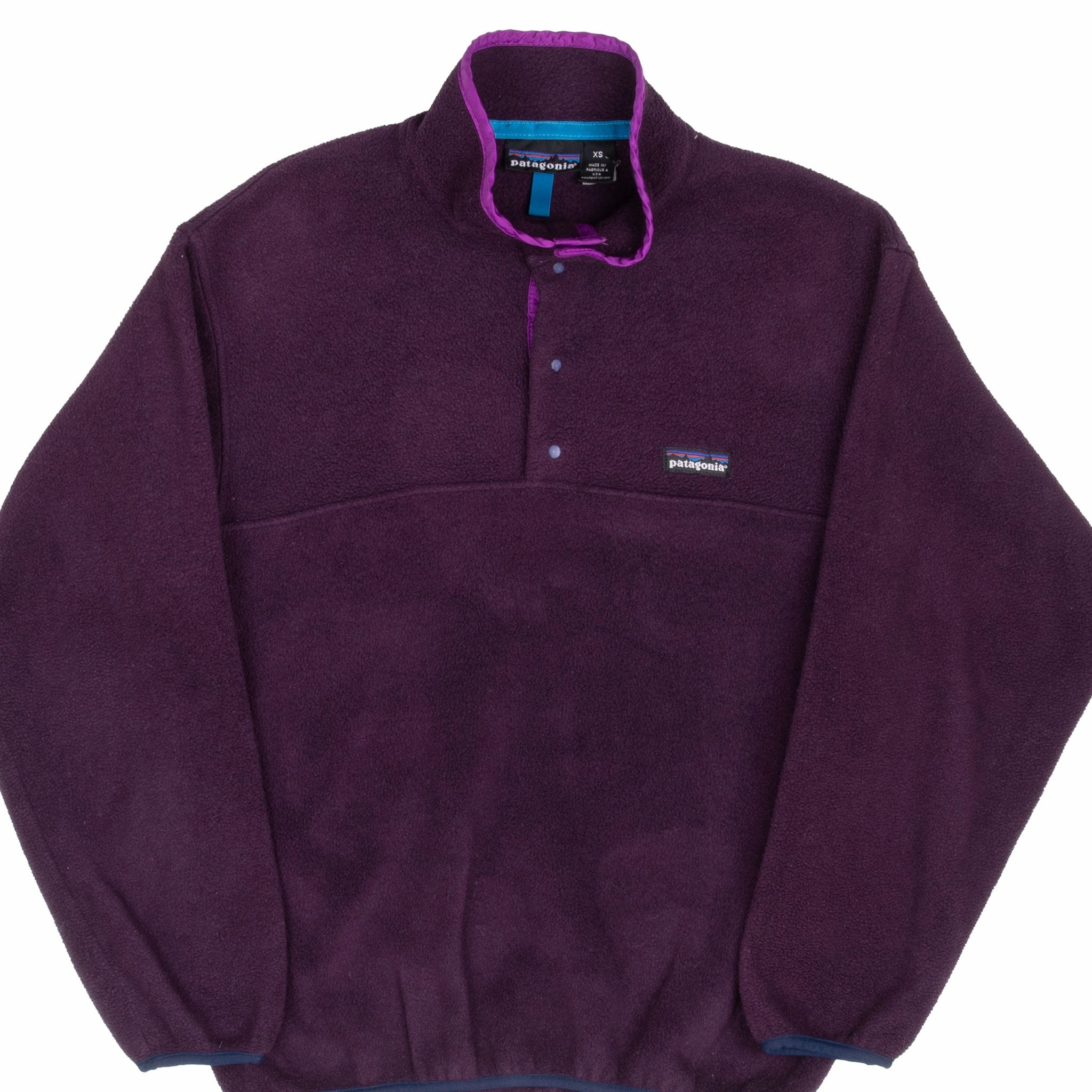 VINTAGE PATAGONIA 1990S SNAP T PURPLE FLEECE PULLOVER XS MADE IN USA Respect Wrinkle Resistant
